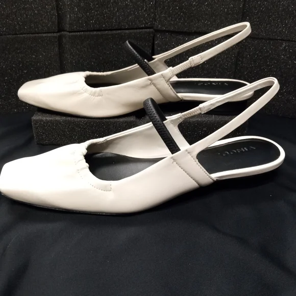 New Vince Women's Buttery Soft Leather Cream and Black Slingback Flats Size 7M - Picture 9 of 12